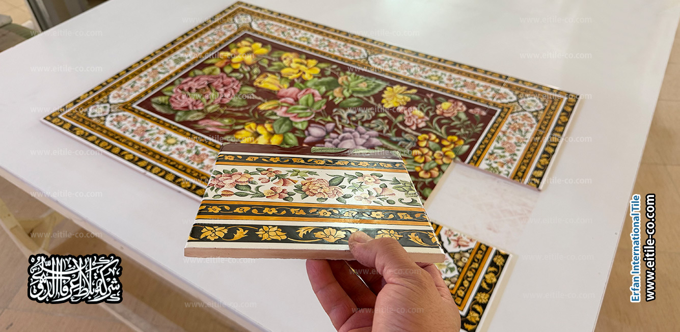 تصميم وتصنيع بلاط سبعة ألوان يدويًا، بألوان ونقوش مخصصة تجمع بين الأصالة والفن الفارسي — www.eitile-co.com