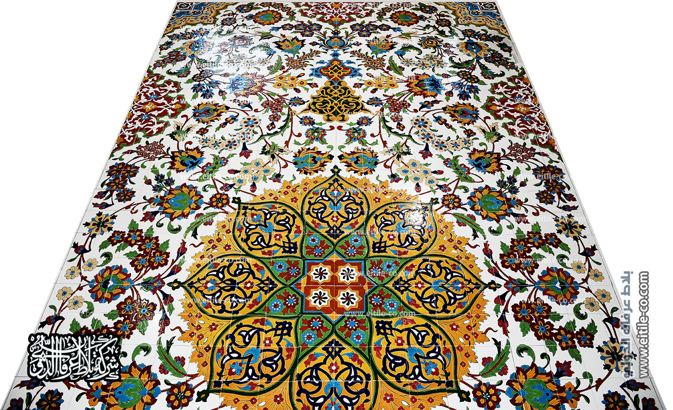 Rug design on handmade ceramic tiles for floor decoration, www.eitile.com