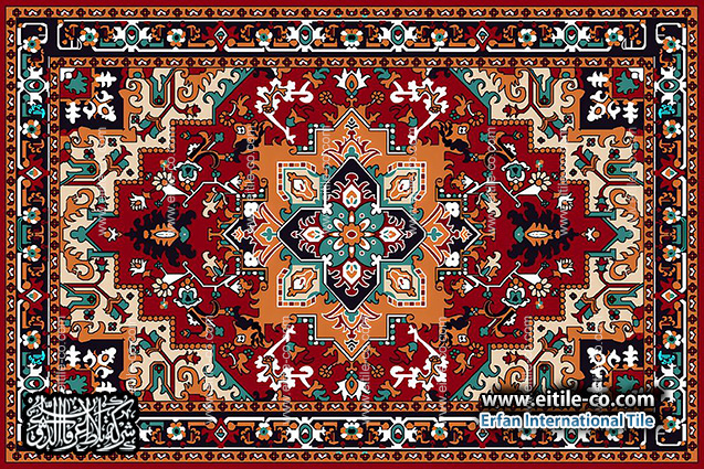 تصميم بلاط سيراميك فاخر وتقليدي مستوحى من سجادة فارسية تقليدية، مقدم من العميل ليُرسم يدويًا على بلاطات بمقاسات مخصصة باستخدام تقنية السبع ألوان – مثالي للأرضيات الداخلية, www.eitile-co.com