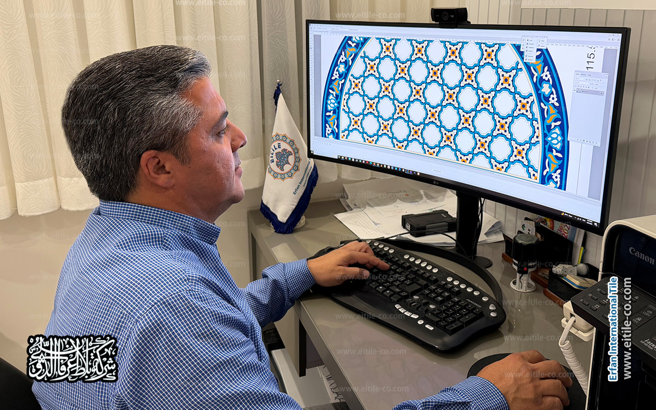 Computer-generated design development for a custom ventilation mosaic tile panel, ensuring precise geometry, accurate dimensions, and seamless integration with the architectural character of the project before manufacturing. www.eitile-co.com
