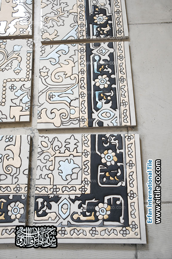 بلاط سيراميك فاخر مستوحى من السجاد الفارسي التقليدي، مصنوع يدويًا بتقنية السبع ألوان والمعرق – مثالي لأرضيات المساجد والمنازل الراقية. www.eitile-co.com